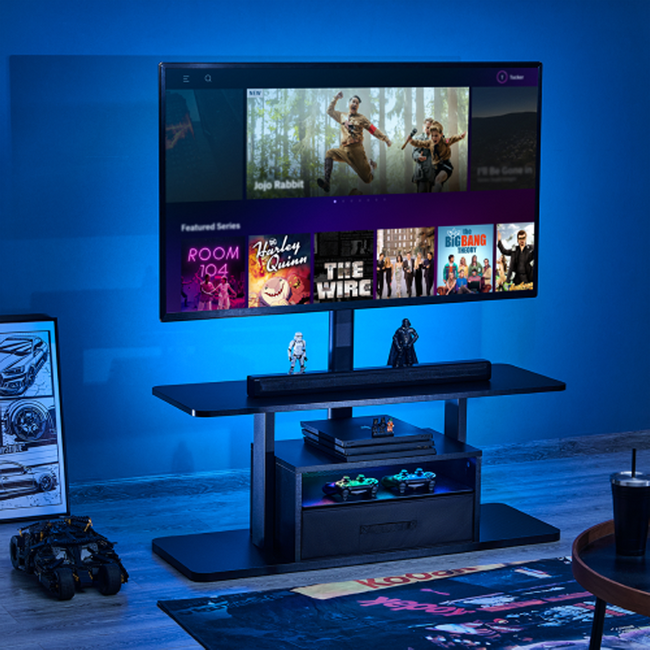 Black TV Stand with Shelf & 6 Compartments 37" - 80"