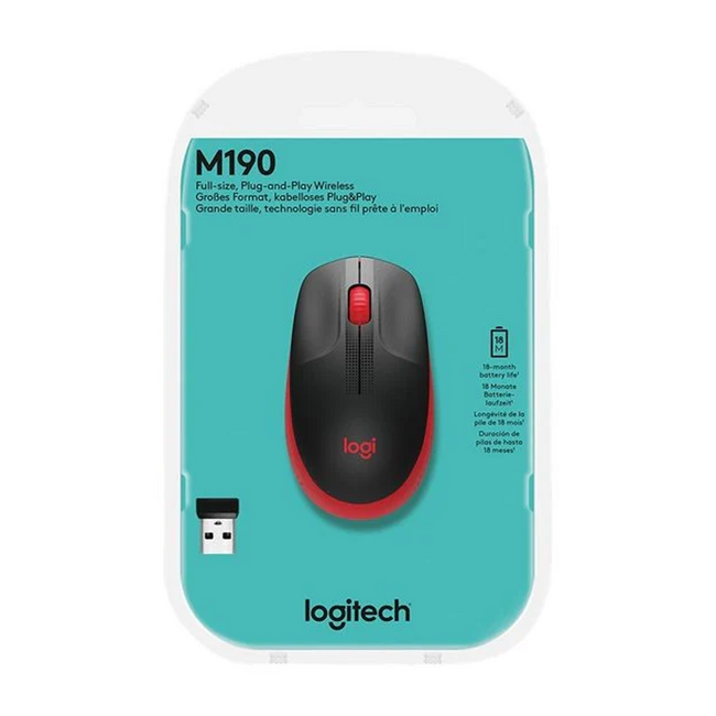 Logitech M190 Full-size Wireless Mouse Red & Black 910-005904