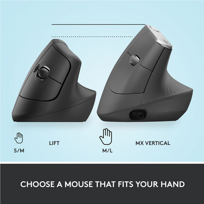 Logitech Lift Vertical Ergonomic Mouse Wireless 1000 dpi 910-006466
