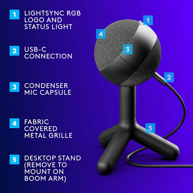 Logitech G Yeti Orb Condenser RGB Gaming Microphone with Lightsync 988-000550