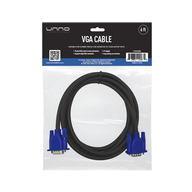 UNNO Cable VGA 1.8m / 6ft - CB4016BK