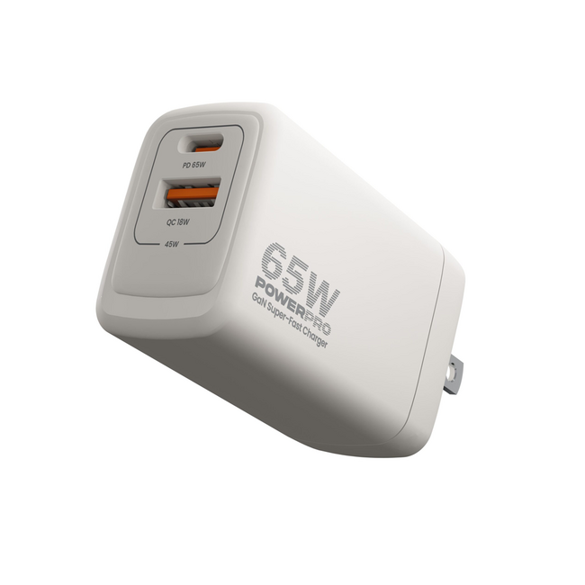 UNNO Wall Fast Charger GaN PD65W Dual Port Type A & C - PW5066WT