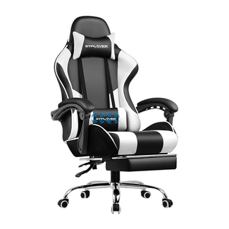 GTPlayer Adjustable Gaming Chair With Footrest & Lumbar Support (Snow White)