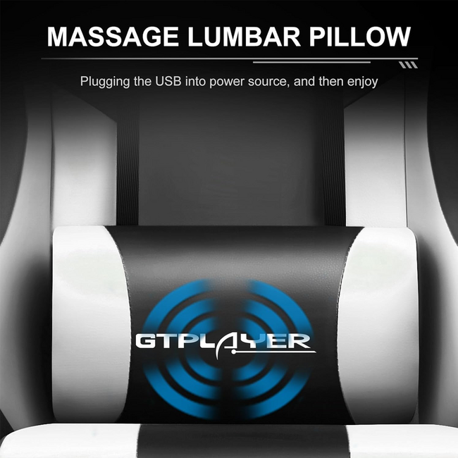 GTPlayer Adjustable Gaming Chair With Footrest & Lumbar Support (Snow White)