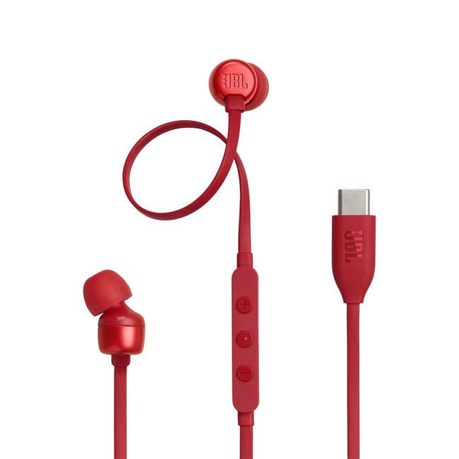 JBL Tune 310C Headphones Wired Red Flat Cable Type-C