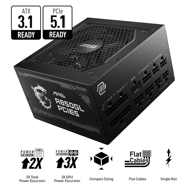 MSI Power Supply MAG A850GL 80 Plus Gold A850GL