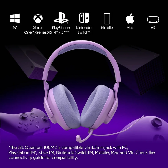 JBL Quantum 100 M2 Gaming Purple Headset 3.5mm JBLQTUM100M2PURAM
