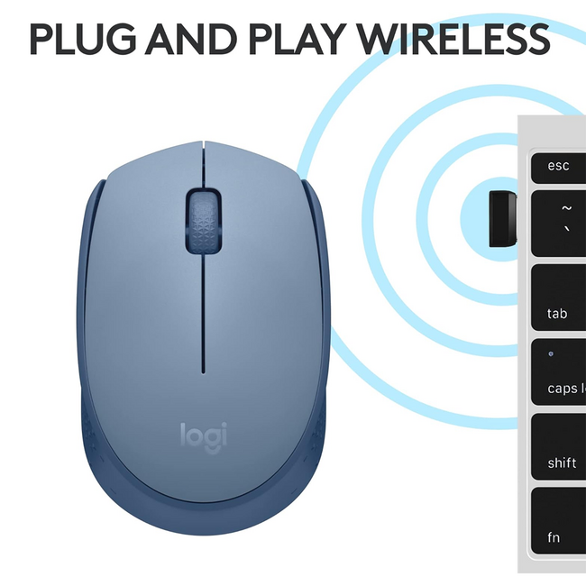 Logitech M170 Wireless Mouse Blue Grey Clamshell 910-006863