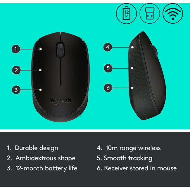 Logitech M170 Wireless Mouse Black Clamshell 910-004940