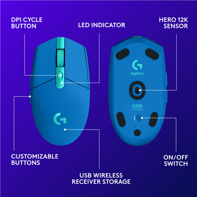 Logitech G305 Lightspeed Wireless Blue Mouse 910-006012
