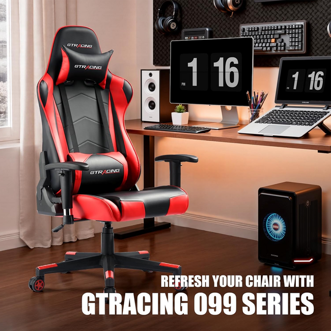 GTRacing Classic Gaming Chair Blue Leather Adjustable WMT-099SJ-2-RED