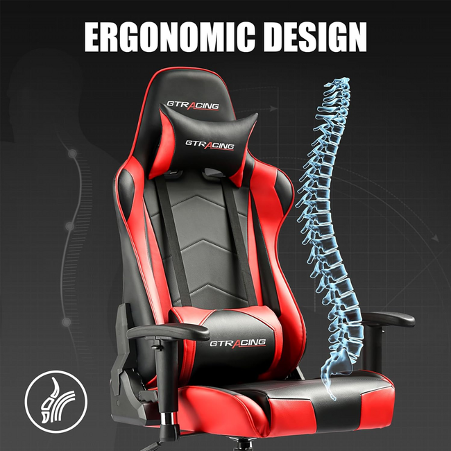 GTRacing Classic Gaming Chair Blue Leather Adjustable WMT-099SJ-2-RED