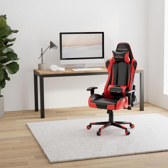 GTRacing Classic Gaming Chair Blue Leather Adjustable WMT-099SJ-2-RED