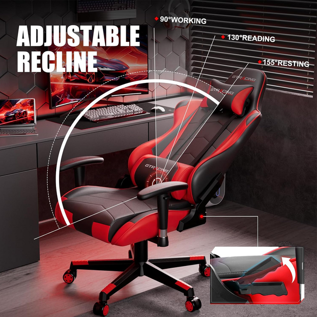 GTRacing Classic Gaming Chair Blue Leather Adjustable WMT-099SJ-2-RED