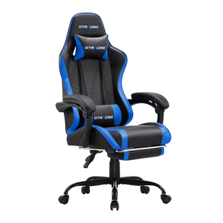 GTRacing Classic Gaming Chair Blue Leather Adjustable GTWD-200-BLUE