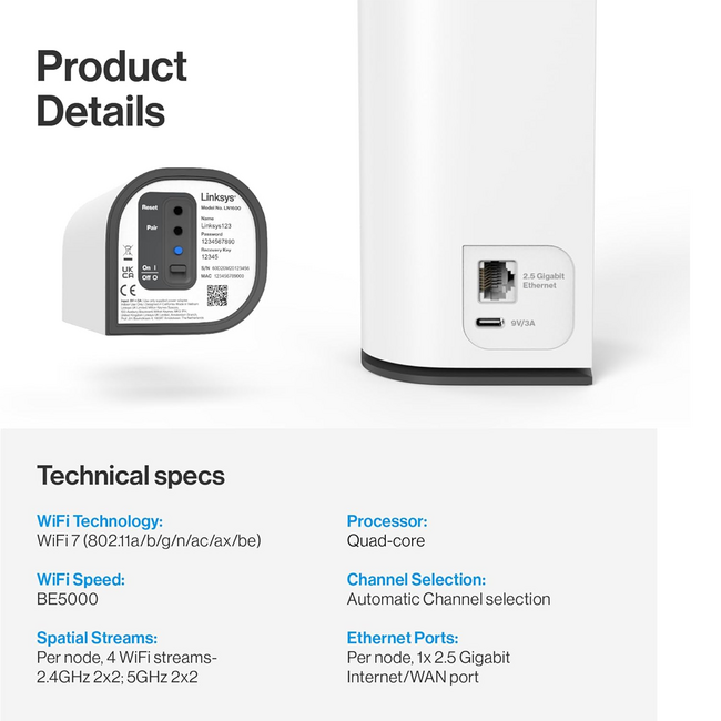 Linksys Velop Wireless Mesh Router WiFi 7 Dual Band