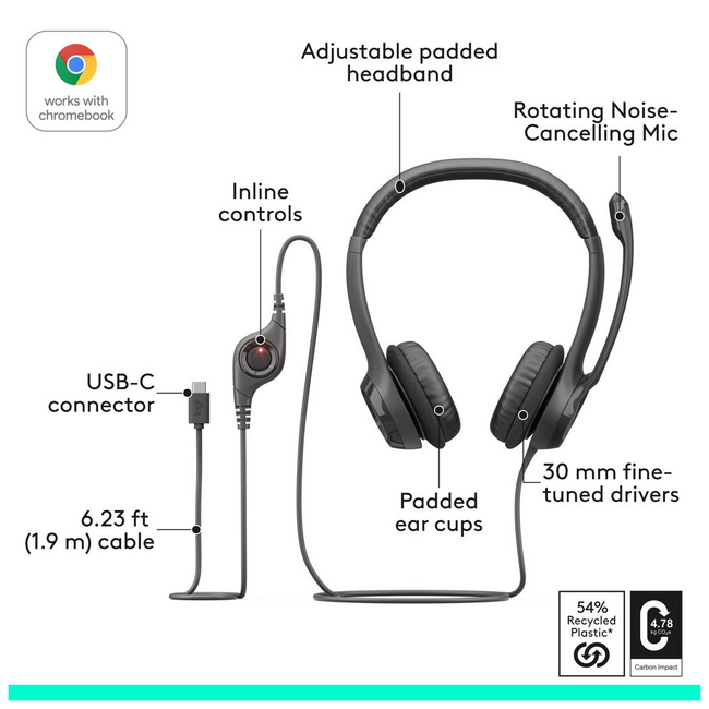 Logitech H390 Type C Headphones Wired 981-001575