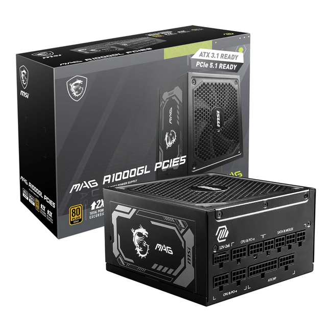 MSI 1000W Power Supply MAG A1000GLS 80 Plus Gold