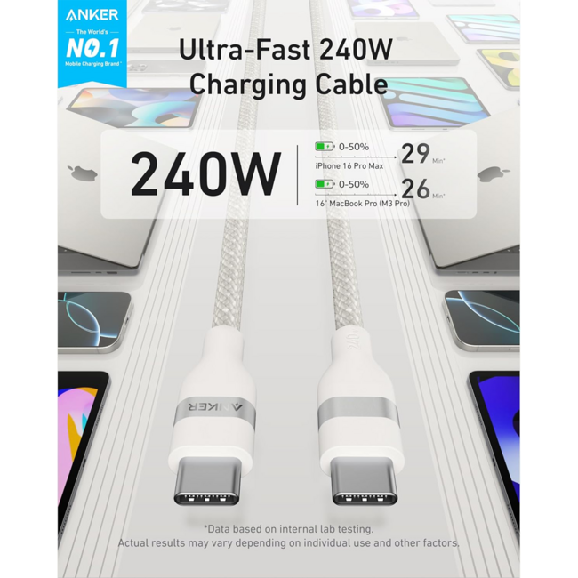 Anker Braided USB-C to USB-C Cable 240W White A82E2H22