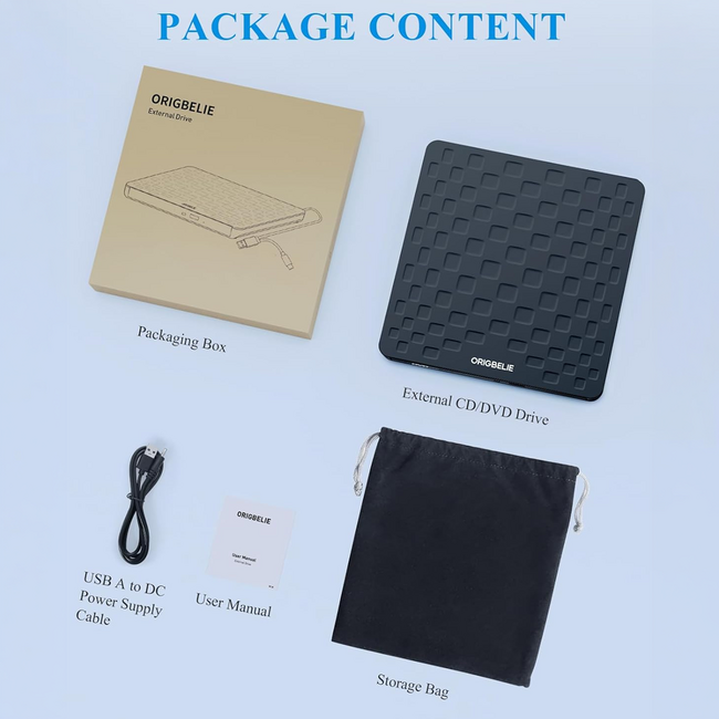 ORIGBELIE External CD/DVD-RW+/- Drive, Type-C or USB 3.0