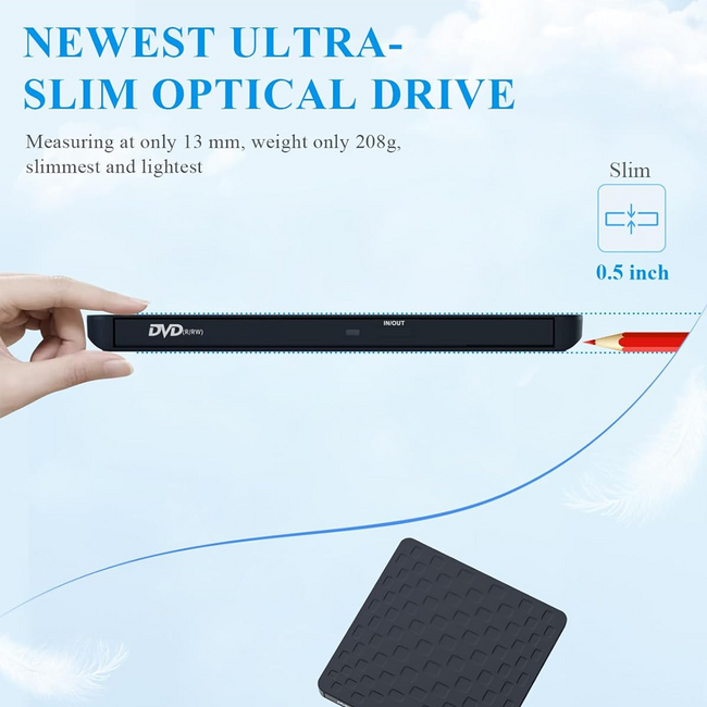 ORIGBELIE External CD/DVD-RW+/- Drive, Type-C or USB 3.0