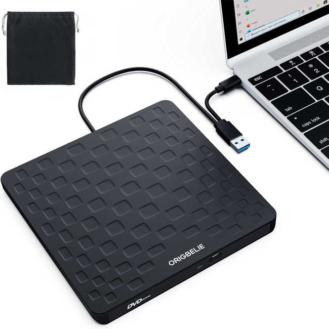 ORIGBELIE External CD/DVD-RW+/- Drive, Type-C or USB 3.0
