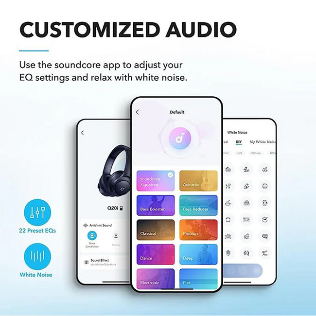 Soundcore Anker Q20i Wireless Hybrid Noise Canceling Over-Ear Headphones Blue