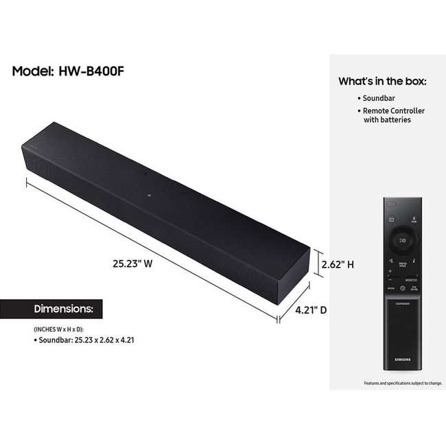 Samsung HW-B400 Soundbar Built-In Woofer 40W HW-B400