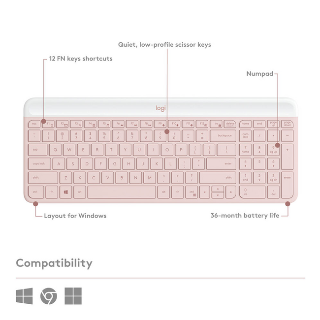 Logitech MK470 Wireless Keyboard & Mouse Slim Rose 920-011313