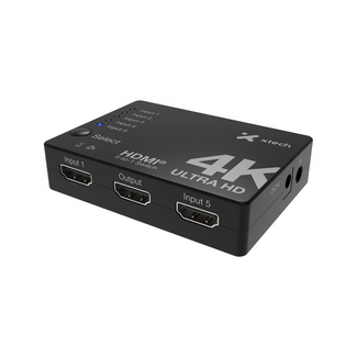 Xtech Xtech 5-port to 1 HDMI Switch 4K UHD w Remote Control XHA-430