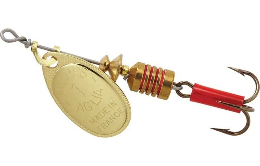 Mepps B1 G Aglia In-Line Spinner 1/8 oz, Plain Treble Hook, Gold