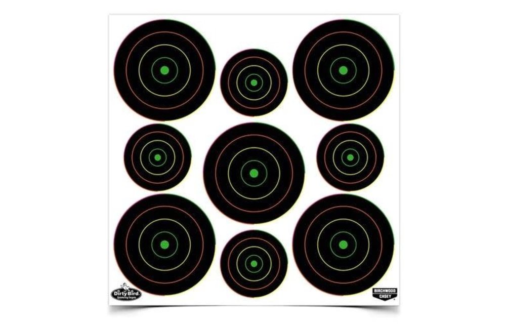 35828 Dirty Bird® 2", 3" Multi-Color Bull's-eye Target (80 - 2" & 100 - 3") - 20 sheets