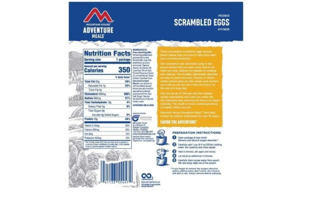 Mountain House Adventure Meals Scrambled Eggs with Bacon CLEAN LABEL