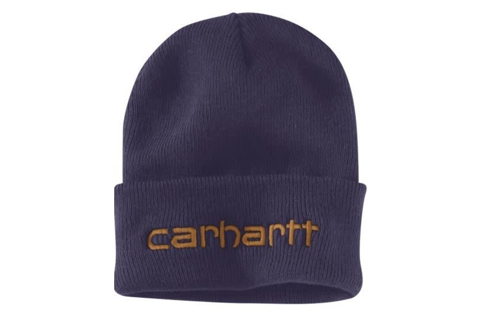 Men's Carhartt Teller insulated knit hat. Color: dusk blue, 104068-I34OFAA M Knt Ins Logo Grphc Cffd Beanie I34