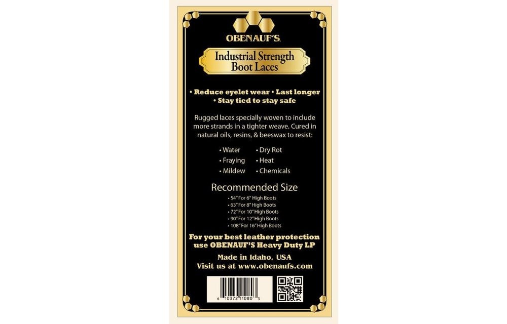 Obenauf's 72" Boot Laces, Industrial Strength