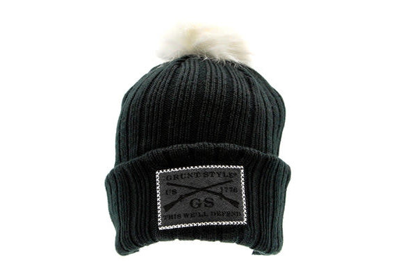 Grunt Style Leather Patch Cuffed Beanie - Black