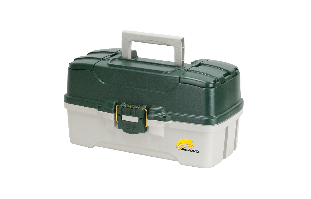 Plano 3 TRAY TACKLE BOX W/ DUAL TOP ACCESS DK GREEN MET./OFF WHITE