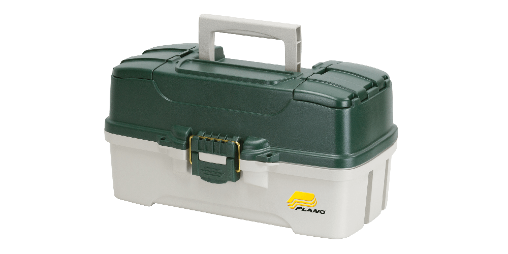 Plano 3 TRAY TACKLE BOX W/ DUAL TOP ACCESS DK GREEN MET./OFF WHITE - Black  Sheep Sporting Goods