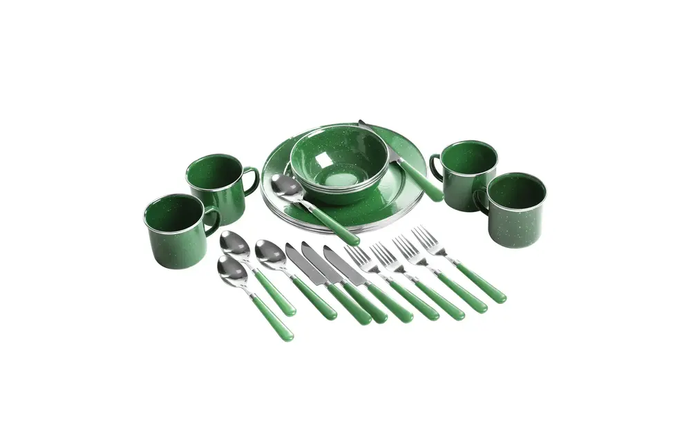 DELUXE 24-PIECE ENAMEL TABLEWARE SET - GREEN