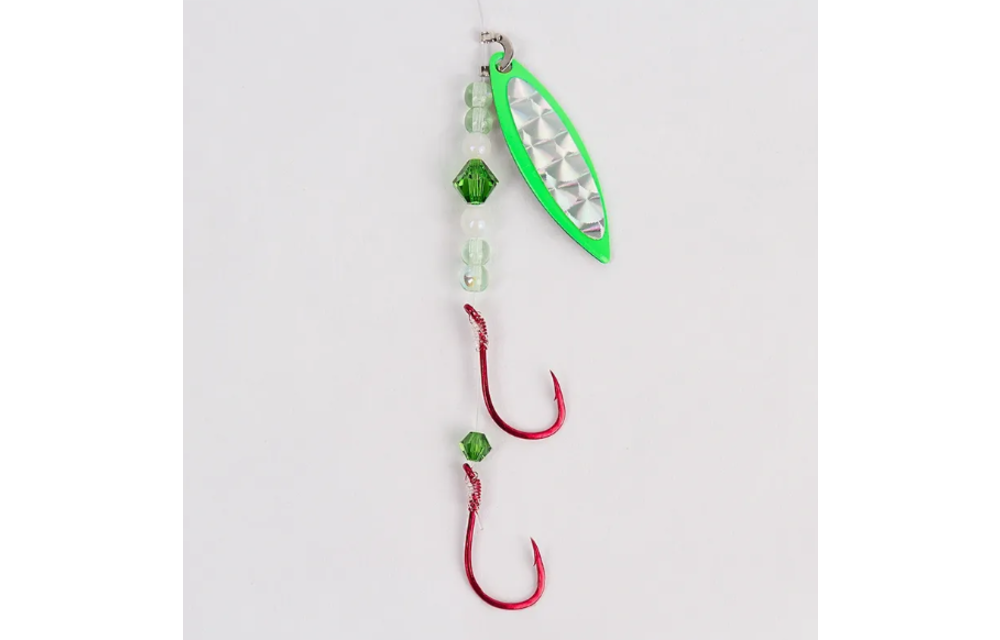 Kingfisher green & white double hook spinner