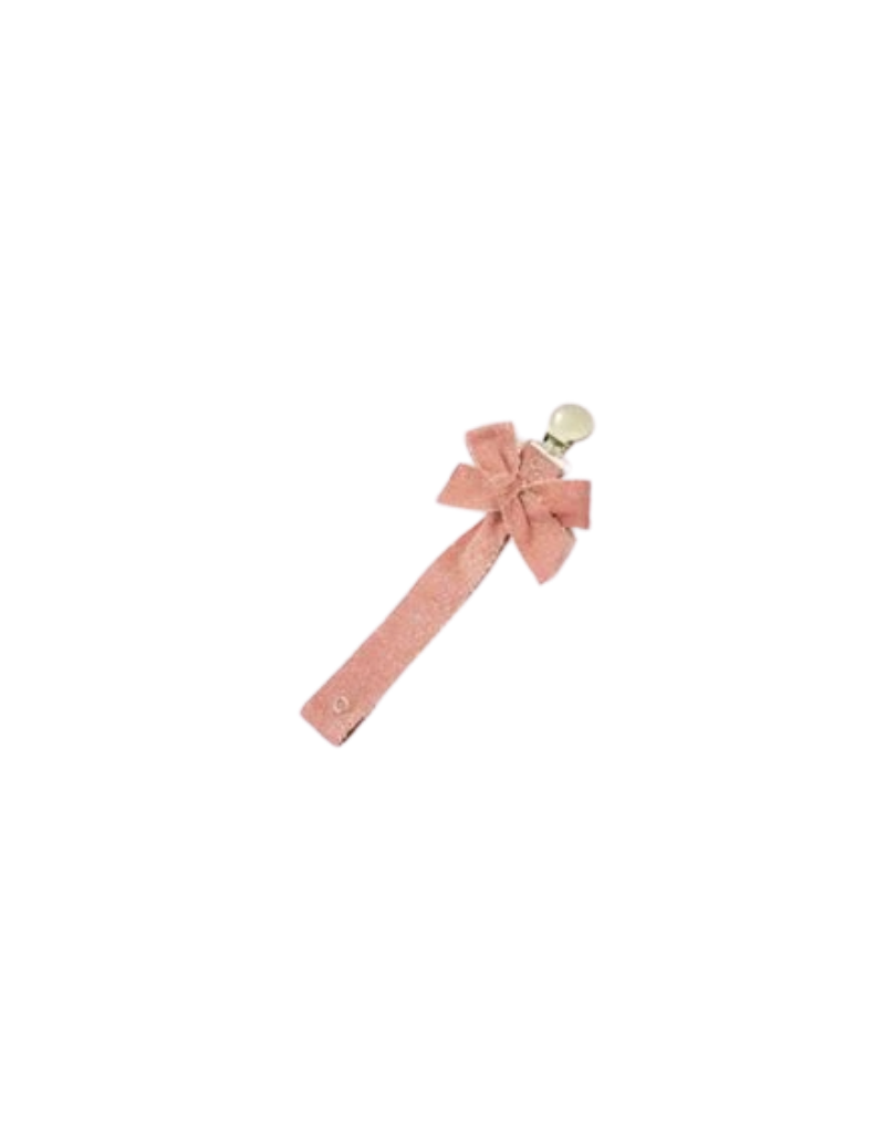 BabyO Pink Fuzzy Bow Pacifier Clip