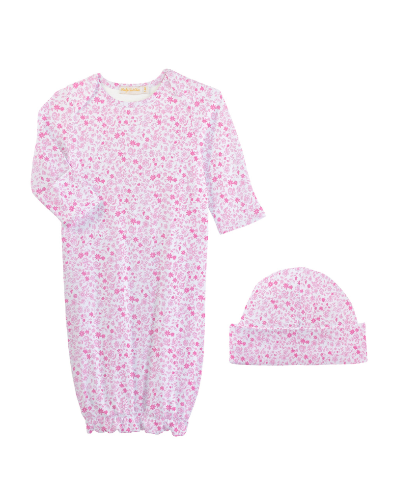 Baby Club Chic Baby Club Chic Tiny Flowers Pink Gown & Hat Set