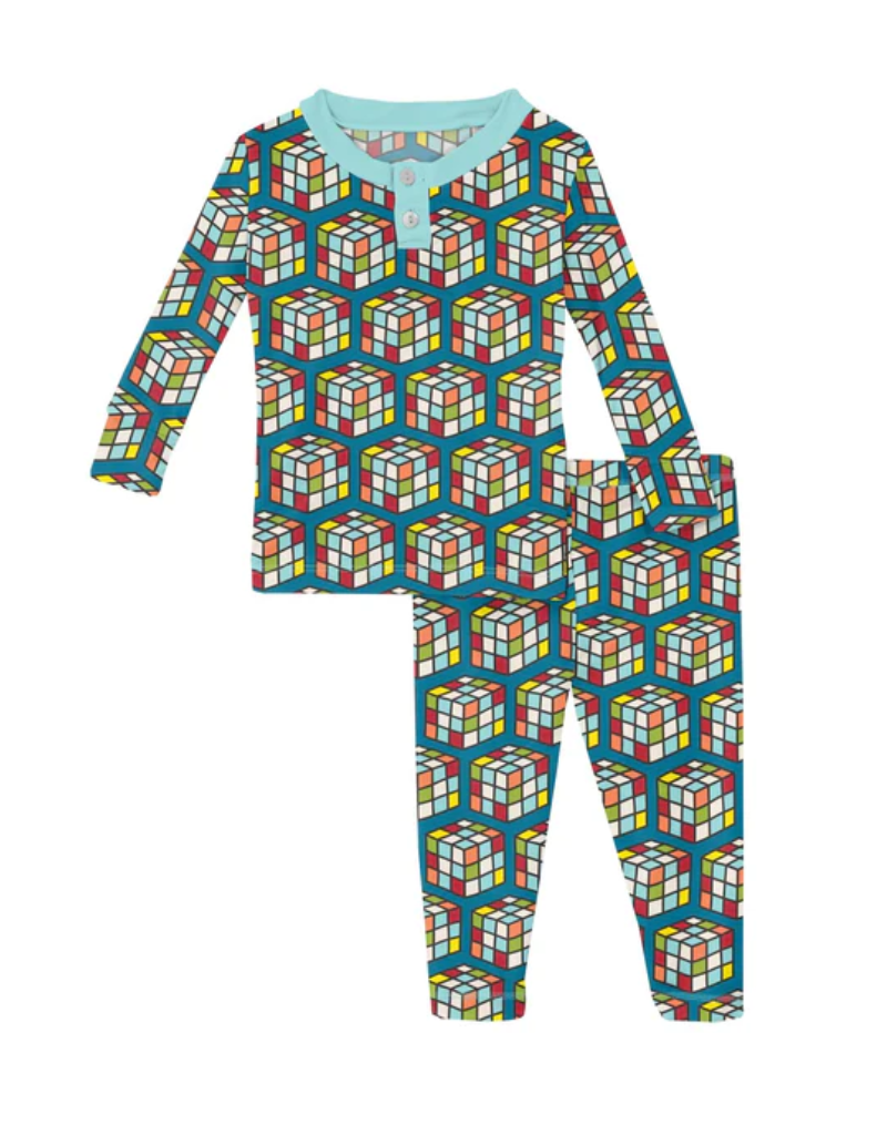 Kickee Pants Cerulean Puzzle Cube Pajama Set - Tiptoe Boutique
