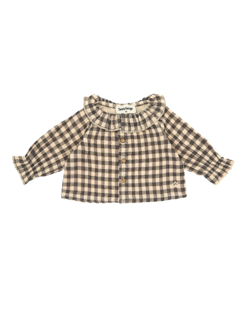 Tocoto Vintage Infant Gingham Checked Blouse - Tiptoe Boutique