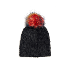 Jocelyn Jocelyn Faux Angora Hat with Multi Faux Pom-Black