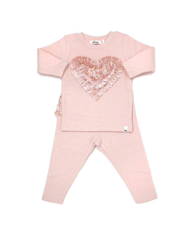 Oh baby! Oh baby! Velvet Filled Heart All Pink Ruffle Set