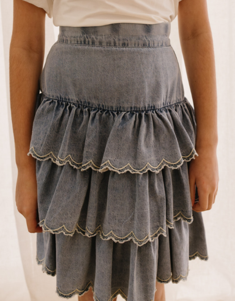 Petite Amalie Petite Amalie Chambray Embroidered Tiered Skirt