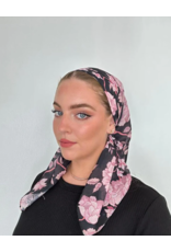 The Scarf Bar The Scarf Bar Pink Black Blossom Square Headscarf