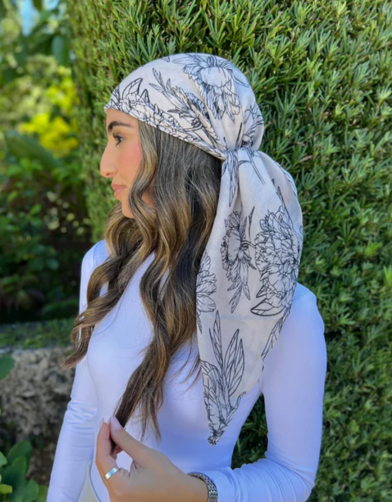 The Scarf Bar The Scarf Bar Delicate Cream Floral Toile Square Headscarf