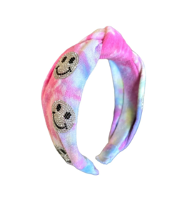 Bari Lynn Bari Lynn Tie Dye Crystal Smiley on Terry Knot Headband